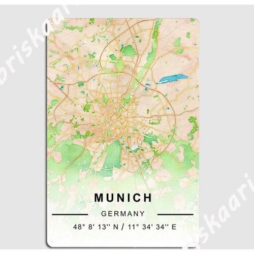 Munich Road Map Poster Metal Plaque Poster Wall Cave Party Plaques Customize Tin sign Poster