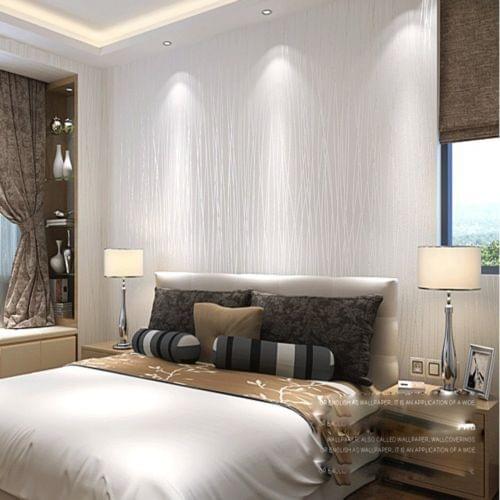 Q QIHANG Modern Fashion Classic Non-woven Flocking Plain Stripe Wallpaper Cream Color 0.53m*10m=5.3m2
