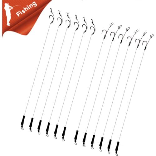 12Pcs 12lb Fishing Hair Rigs Assorted Hand Tied Carp Fishing Barbless Hooks