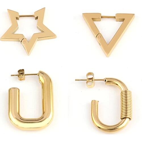 Punk Hip-Hop Geometric Small Hoop Earrings for Women Stainless Steel Men Women Ear Stud Earrings Party Fashion Jewelry