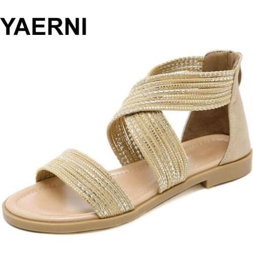 YAERNIPlus size flipflops GladiatorSandals Women FlatsSummer TasselShoes Ladies Wedding Beach Wedges Sandals sandalias mujerE939