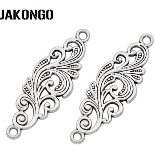 JAKONGO 20pcs Antique Silver Plated Flower Connectors for Jewelry Making Findings Accessories DIY Craft 30x10mm