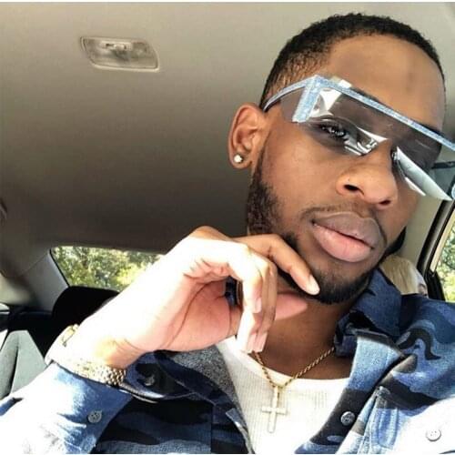 New Arrival One Piece Square Sunglasses Men Fashion Rimless Blue Denim Sun Glasses For Female Male Rivet Rectangle Glasses