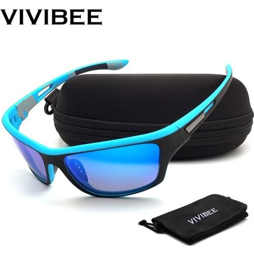 VIVIBEE Mirror Blue Lens Sports Sunglasses Men Outdoor 100% Polarized Matte Goggles Women UV400 Unisex Shades with Case