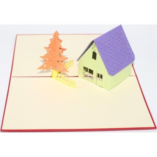 High Quality 3D Laser Cut Handmade Simple House Tree Paper Invitation Greeting Cards PostCard Kids Creative Gift 10*15cm