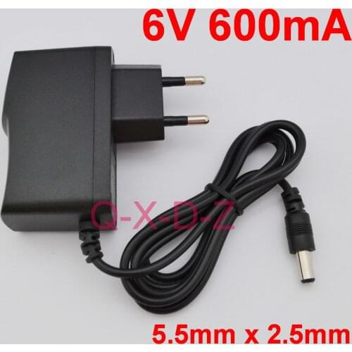 1PCS High quality 6V 600mA AC 100V-240V Converter Switching power adapter DC 600mA Supply EU Plug DC 5.5mm x 2.1mm-2.5mm