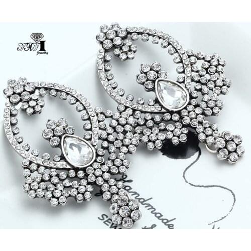 YaYi Jewelry Fashion BOHO White Glass Crystal Rhinestone Dangle Women Ancient Gold Color Wear Ear Band Long Tassel Earrings