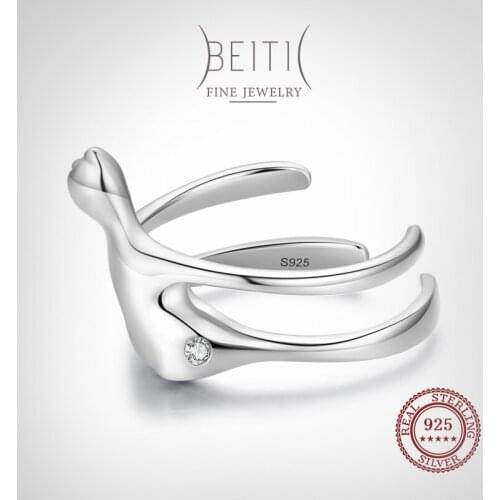 Beitil Exquisite 925 Sterling Silver Lovely Hug Cat Animal Open Adjustable Finger Ring For Women Girl Cute Fashion Jewelry