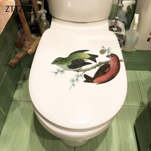 ZTTZDY 16×25.8CM Vintage Hand Drawn Pine Branch Bird Bathroom Toilet Stickers Home Wall Decals T2-1464