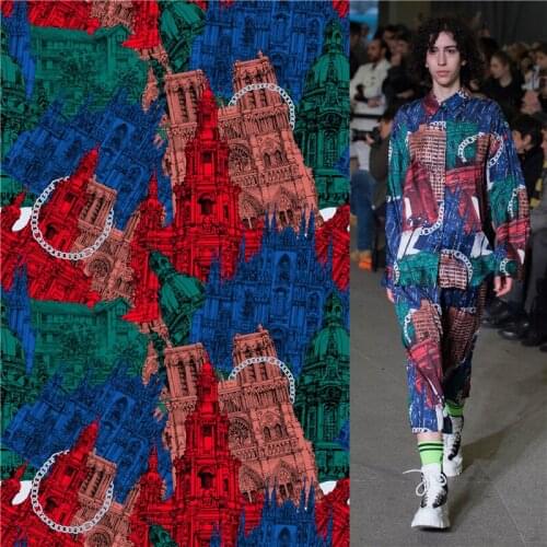 100% polyester stretch fabric dress castle pattern printed fabric thin dress fabric dress shirt patchwork 069