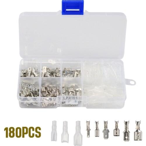 180Pcs Electrical Wire Connectors Crimp Terminals 2.8/4.8/6.3mm Female/Male Spade Connectors with Sheath