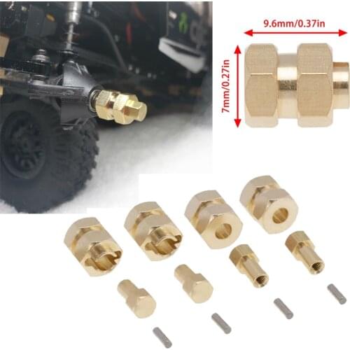 4PCS 7mm Brass Hex Wheel Hubs 8mm Extended Thick Tire Adaptor Kit Replacement For 1/24 AXIAL SCX24 RC Crawler Repair Accessories