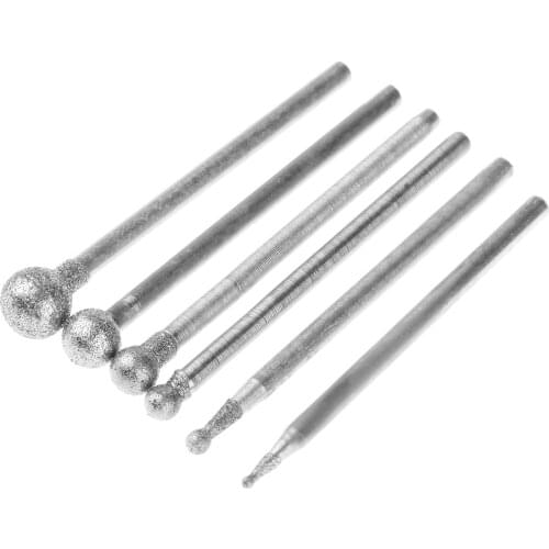 6Pcs Diamond Spherical Polishing Grinding Head Mounted Points Grinding Bit for Dremel Rotary Tools F Needle 2.35mm Shank