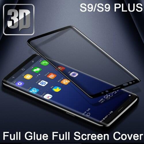 9H 3D Tempered Glass LCD Full Glue Curved Full screen protector Film cover For Samsung Galaxy S9/S9 plus + case version Black