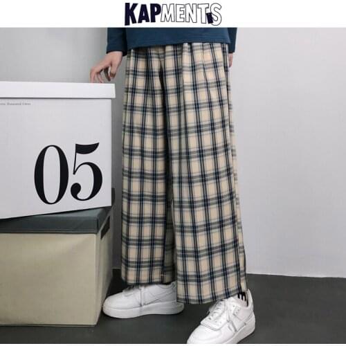 KAPMENTS Men Streetwear Plaid Baggy Sweat Pants 2021 Mens Vintage Harajuku 8 Colors Joggers Male Korean Fashion Wide Leg Pants