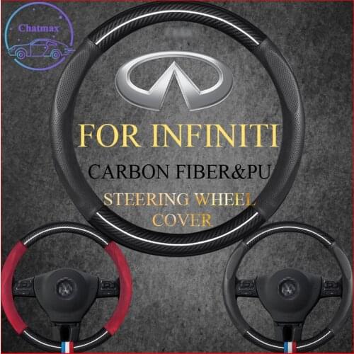 Carbon Fiber&PU Leather Steering Wheel Cover Universal For Infiniti Q30 Q50 Q60 QX60 JX M G Series 37-38cm Sport Car Styling