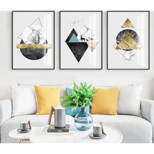 Canvas Nordic Prints tree bird Home Decoration Wall Art Geometric Deer Painting Picture Creative Poster For Living Room Modular
