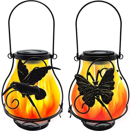 Solar Light Simulation Fire Design Waterproof Metal Solar Hanging Light for Garden