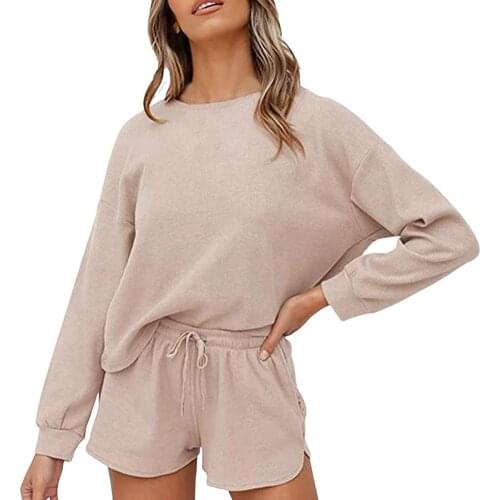 Two Piece Sets Women Solid Autumn Tracksuits Stretchy Sportswear Hot Crop Tops And Shorts Matching Outfits