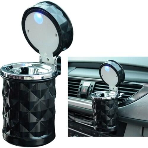 Easy Clean Up Detachable Car Smokeless Cigarette Ash Tray Trash Can With Lid Led Light For Most Car Cup Holder Car Ashtray