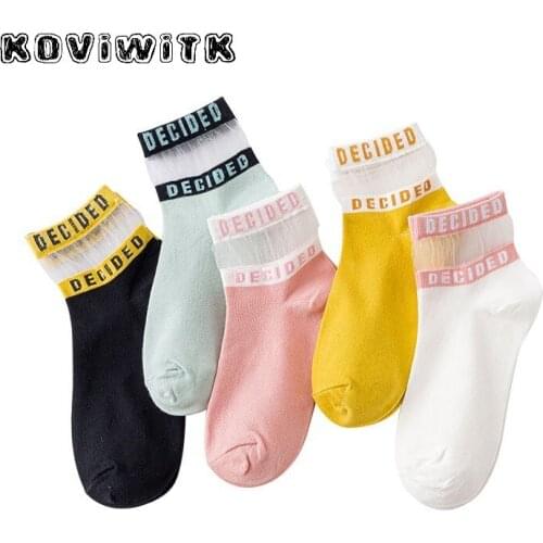 Summer Casual Elastic Short Girl Silk Women Socks Transparent Crystal Lace sock Fish Mesh fashion letter Ultrathin Harajuku Sox