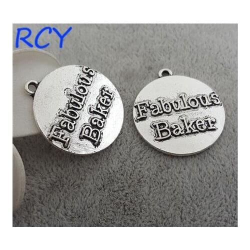 M2630 Top Quality 5 Pieces/lot 25mm letter printed fabulous baker charm round disc messsage charm for jewelry making
