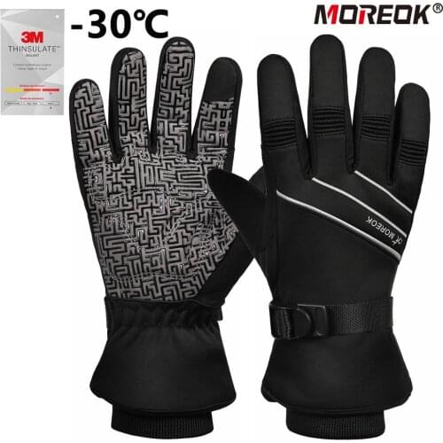 MOREOK Ski Gloves 3M Warm Full Finger Touch Screen Winter Cycling Gloves Reflect Bike Glove Windproof Motorcycle Glove Men Women