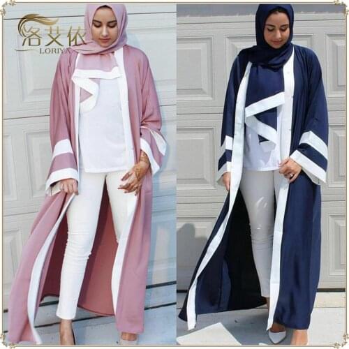 Muslim Fashion 4-color stitched Muslim minimalist robe with headscarf and belt, 2019 new Middle Eastern robe