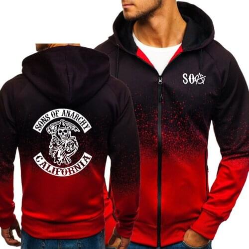 SOA Sons of anarchy the child Sweatshirt Skull Print Gradient Jacket Men Streetwear Zipper Hoodies Men Fleece Male Sportswear m