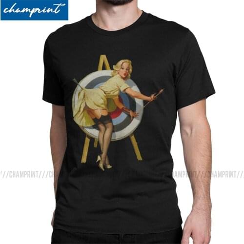 Men T-Shirt Pin Up Girl Archery Vintage Art 2020 Fashion Tees Harajuku Bow Arrow Archer Sports T Shirt Round Collar Clothing