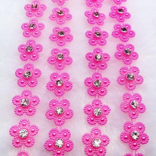 1yards14mm red flower pattern set with diamond thread bead rhinestone clip - thin wedding accessories