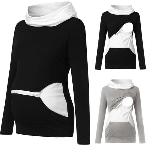 New Women Pregnancy Clothes Maternity Blouse одежда для беременных Pregnant Nursing Baby Joint Zipper Hooded Top Blouse Outwear