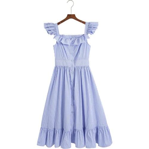 Euro-American style of new womens wear retro stripes flounces waist waist show thin girdle dress