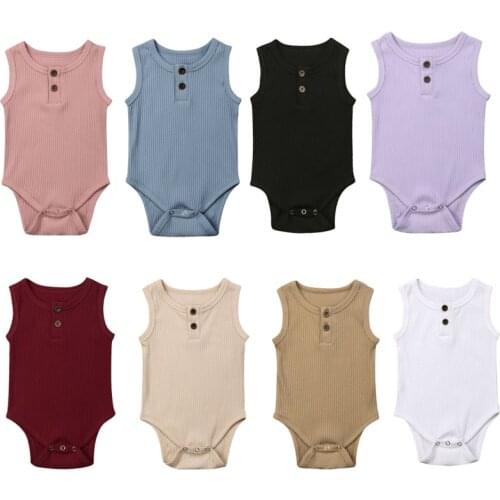 Toddler Baby Girls Boys Summer Clothing Bodysuits Cotton Romper Sleeveless Sunsuits Soild Knit Jumpsuit 0-24M