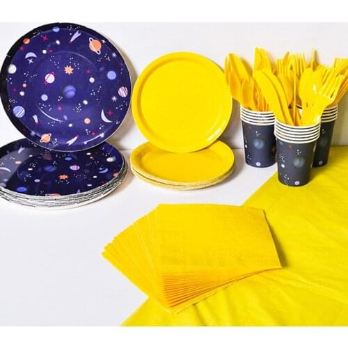 Happy Birthday Disposable Tableware Decoration Interstellar Space Theme Kids Paper Plate Cup Baby Shower Party Supplies zz54