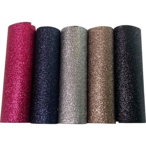 Solid Colors Shiny Fine Striped Chunky Glitter Leatherette Fabric Sheet For Shoes/Bags/Earrings/DIY Accessories/Hair Bows