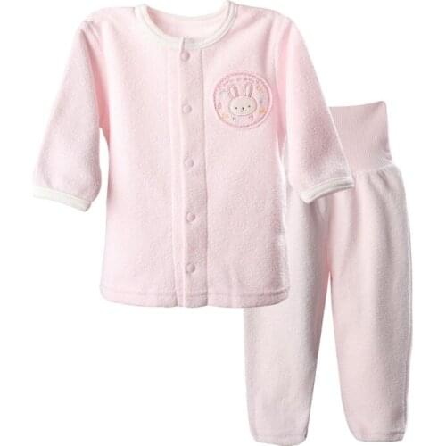 Baby autumn and winter warm set Baby corduroy home service suit Two-piece childrens long-sleeved shirt and pants