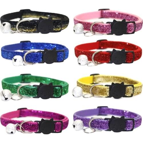 Bling Cat Collar Glitter Nylon Dog Kitten Adjustable Breakaway Collar With Bells Sparkling Quick Release Safe Buckle Cat Collar