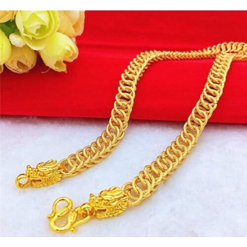 YELLOW GOLD 14K NECKLACE FOR MEN WEDDING ENGAGEMENT JEWELRY DELICATE DRAGON HEAD CHAIN NECKLACE LUXURY JEWELRY ORNAMENT GIFTS
