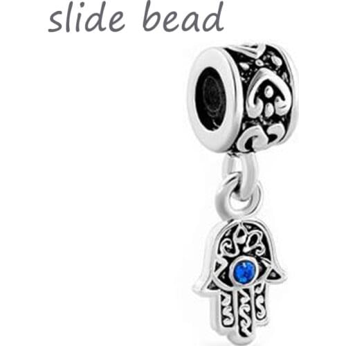 Fit Pandora charm bracelets Blue Evil Eye Hamsa Hand Of Fatima Dangle Charm Bracelet Spacer Heart
