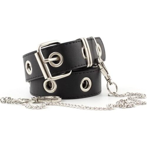New Women Belt lmitation Leather Pin Buckle Double/Single Belt Punk Jeans Fashion Individual Decorative With Chain Belts 2020
