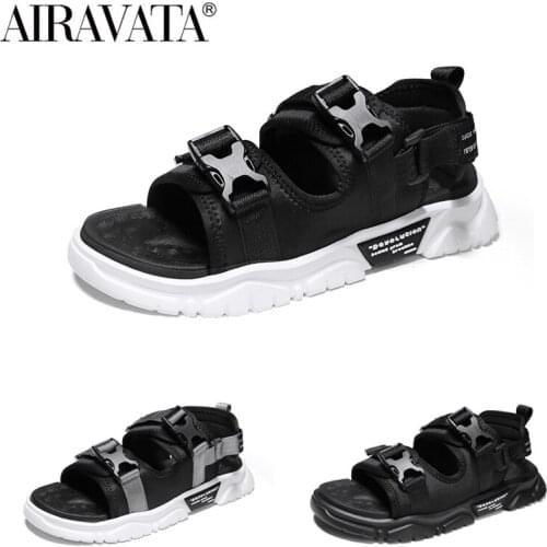 Airavata Mens Summer Sandals 2021 Black Casual Sports Roman Leisure Non-Slip Breathable Comfortable Thick Bottom Increased Shoe