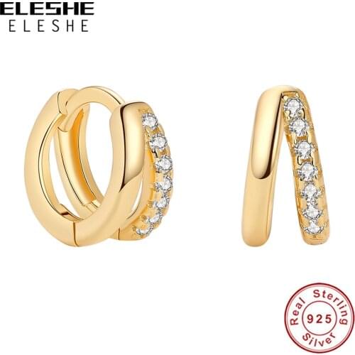 ELESHE 2021 Fashion 18K Gold Plated Double Hoop Earrings 925 Sterling Silver Small Huggies Earrings For Women Wedding Jewelry