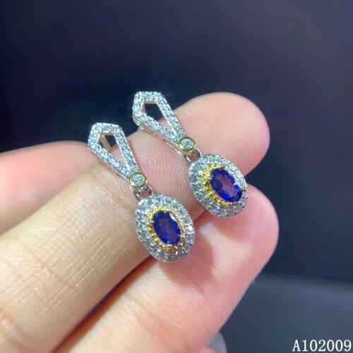KJJEAXCMY 925 sterling silver inlaid natural sapphire earrings new lovely ladies ear stud support test