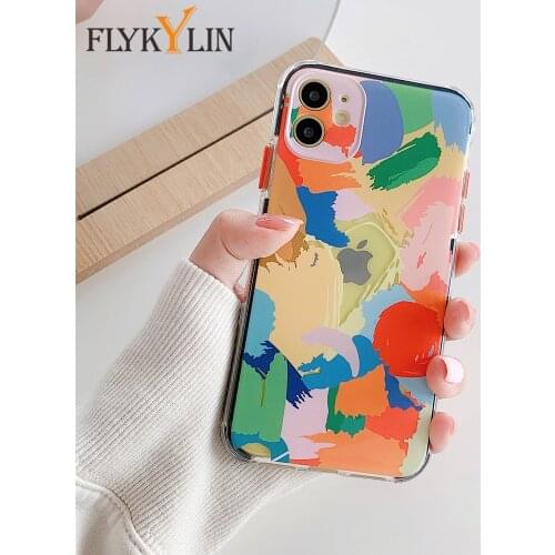 FLYKYLIN Graffiti Pattern Silicone Phone Case For iPhone 12 11 Pro XS Max X XR 2020 8 7 Plus Soft TPU Colorful Clear Cover Funda