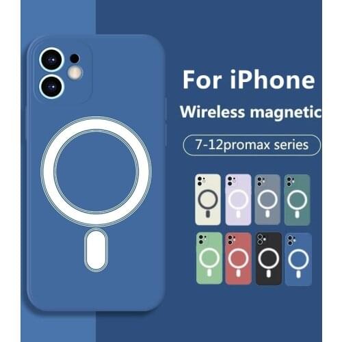 For iPhone 12 11 Pro Max XS X XR SE 2020 12Mini 8 7 Plus Case Silicone Mag Magnectic Safe Back Cover Support Wireless Charging