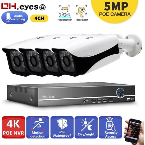 4CH 4K 8MP 5MP POE NVR Kit CCTV Security System 5MP IP66 Waterproof Audio Outdoor IP Camera Plug&Play Video Surveillance Set