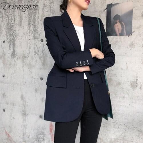 Navy Women Blazers And Jackets 2020 New Spring Autumn Fashion Single Button Blazer Femenino Ladies Suit Blazer Female