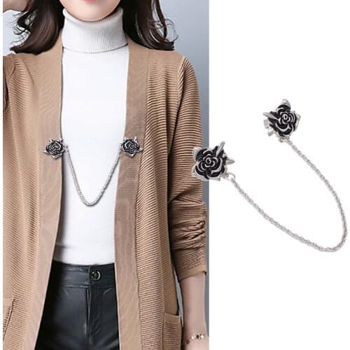 Vintage Women Cardigan Collar Metal Clip Shawl Dress Pin Brooch Rose Shape Sweater Shawl Clips Buttons Buckles Clothing Pins