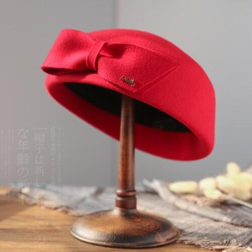 High grade Australian wool elegant top hat stewardess hat painter Hat Lady autumn and winter new style wool BERET beanie